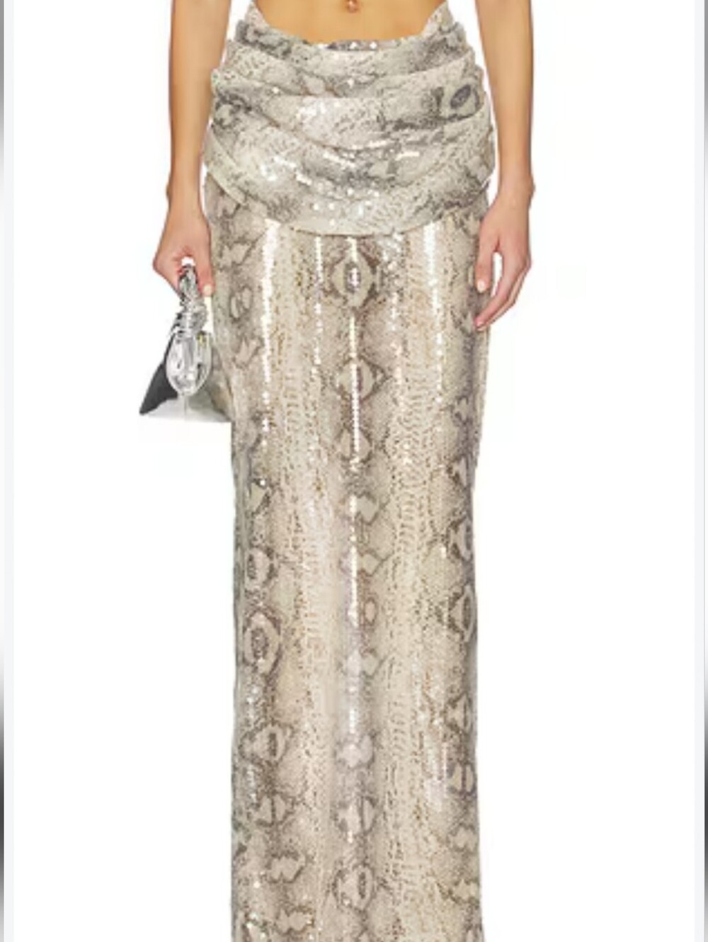 REVOLVE The Dolls House Sequin Snakeskin Maxi Skirt Silver Beige size XS NWTS